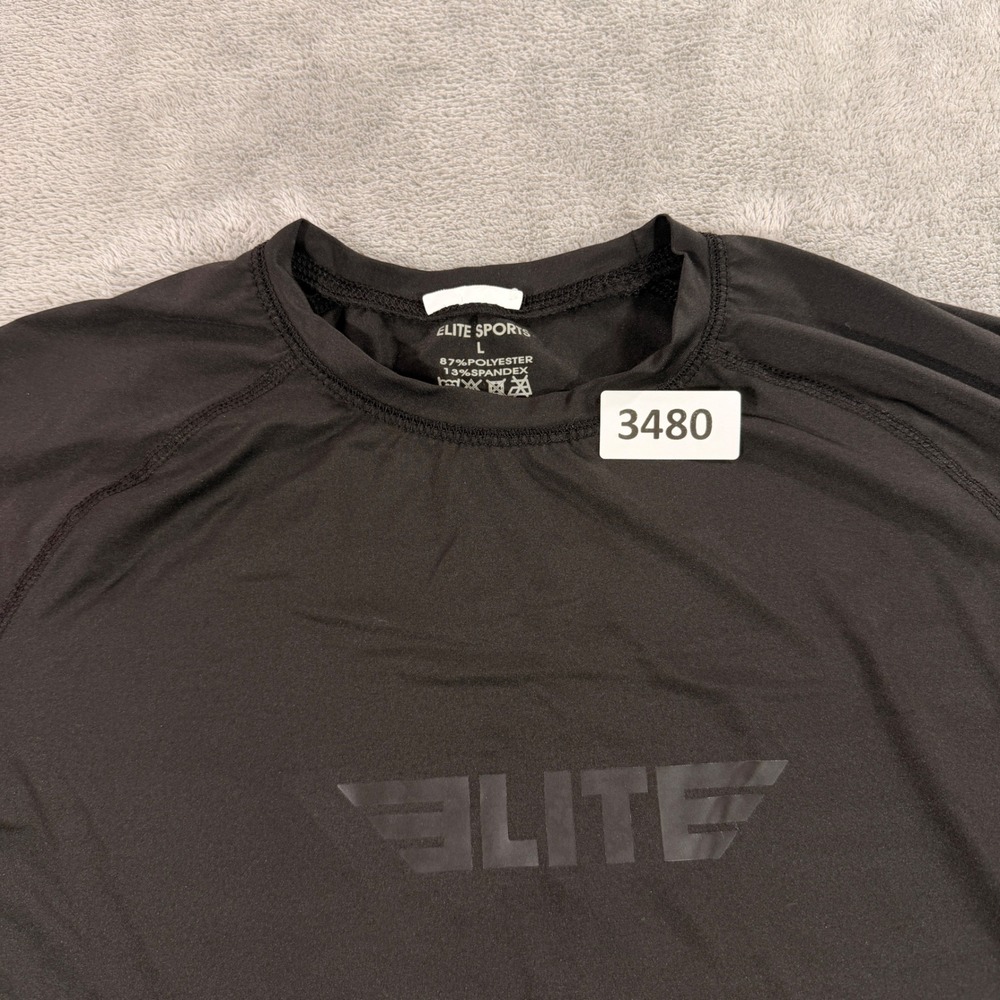 Elite Sports Rash Guard Mens Large Black Technical Fightwear MMA BJJ Compression